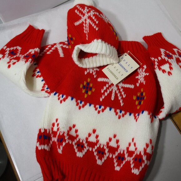 New Boys Toddler Winter Pullover  Knit Ski Sweater & Hat Unisex Snowflake Xmas - Picture 6 of 8
